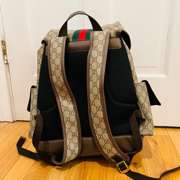 Gucci GG Supreme Monogram Medium Ophidia Double Buckle Backpack Brown - Picture 4 of 16